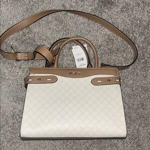 Women's White and Tan Handbag